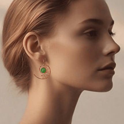 Copper swirl dangling drop earring with green center - Sundara Joon