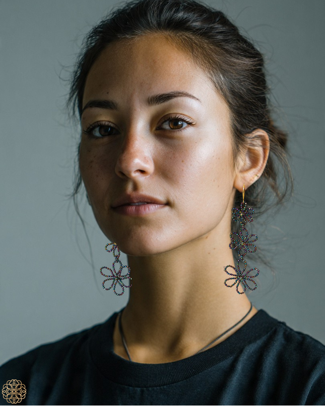 Bold beaded floral earrings