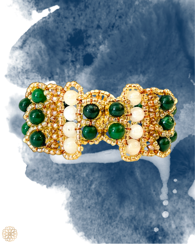 Jade multi-tone beaded bracelet with malachite