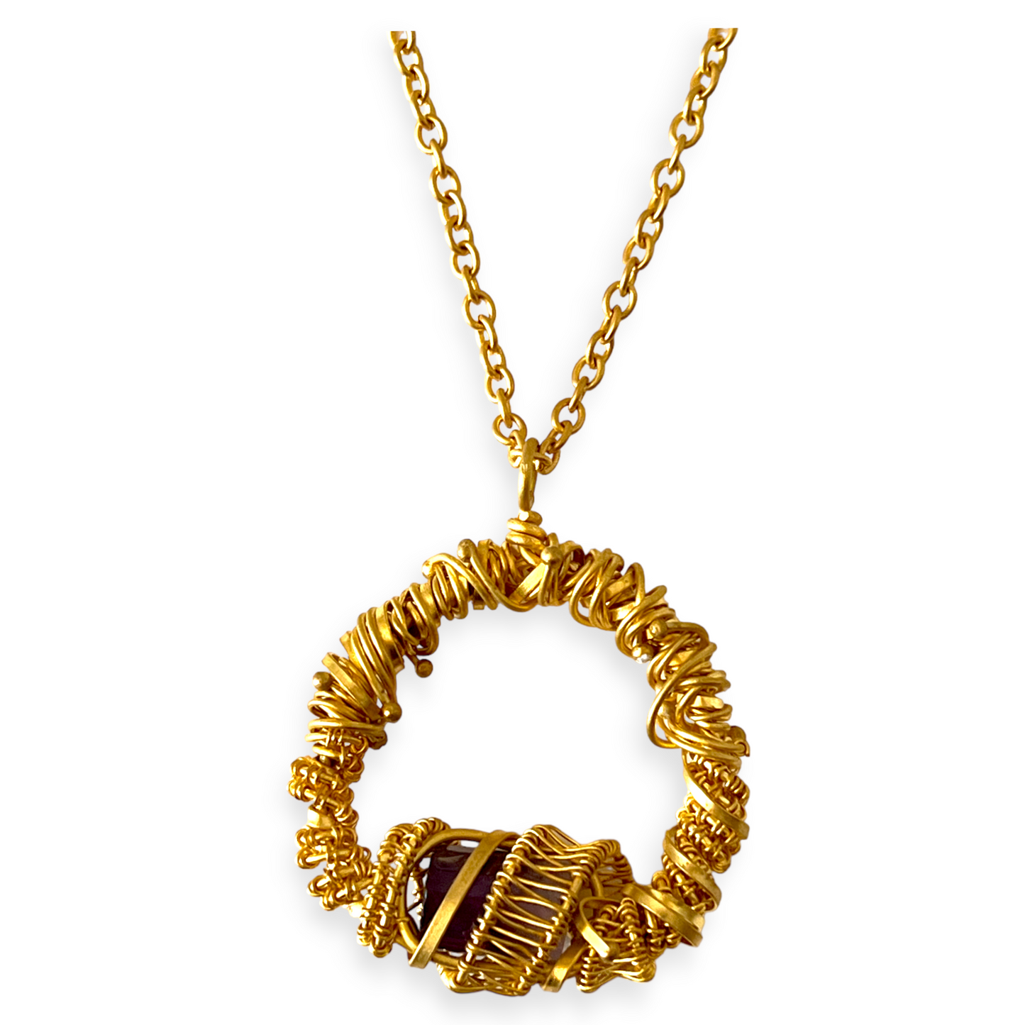 Organic woven ring with amethyst pendant necklace - Sundara Joon