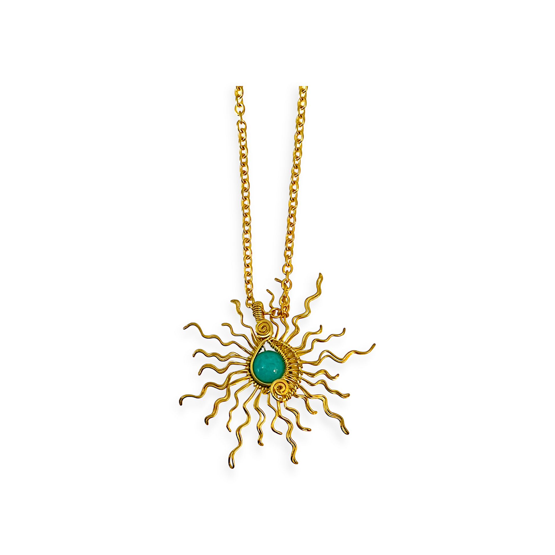 Sun pendant necklace with a light blue stone center - Sundara Joon