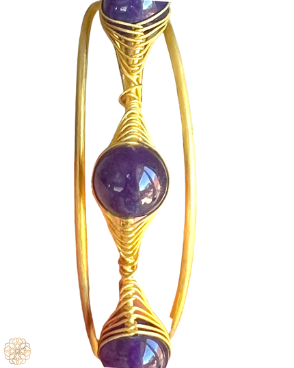 Set of three inset amethyst cuff bracelet