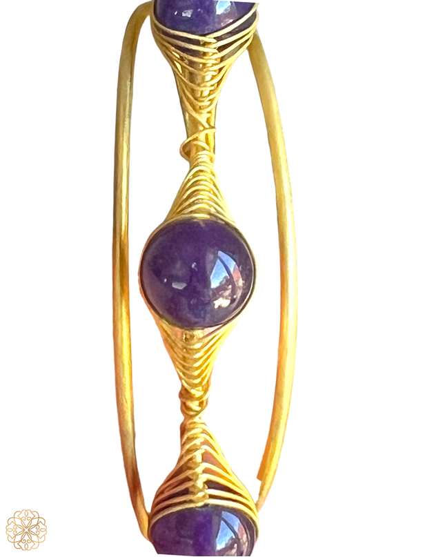 Set of three inset amethyst cuff bracelet