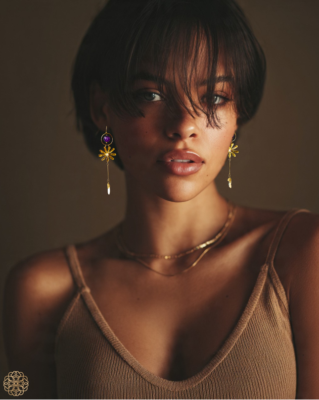 Amethyst daisy dangling earring
