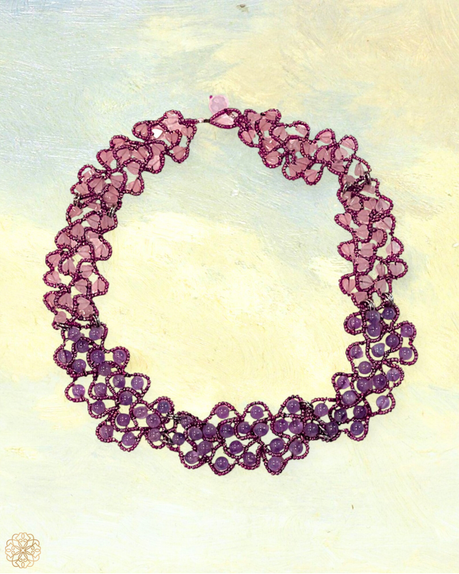 Pink and purple amethyst collar length necklace