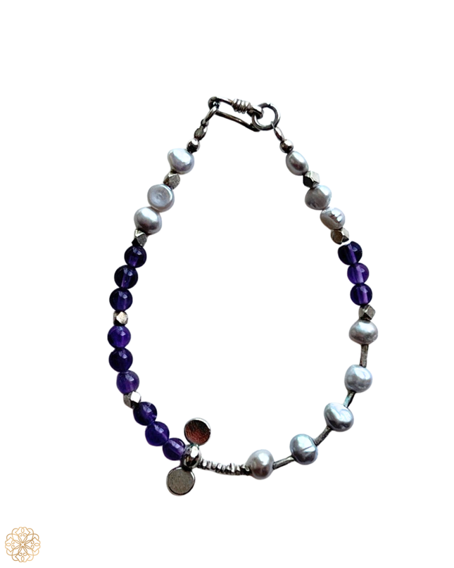 One-of-a-Kind Amethyst, Pearl & Silver Bracelet | Sundara Joon