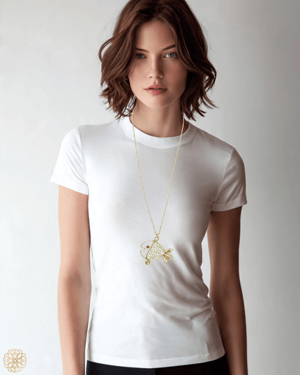Aquatic friend brass and gemstone pendant necklace - Sundara Joon