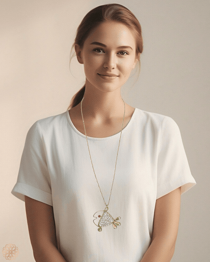 Aquatic friend brass and gemstone pendant necklace - Sundara Joon