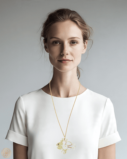 Aquatic friend brass and gemstone pendant necklace - Sundara Joon