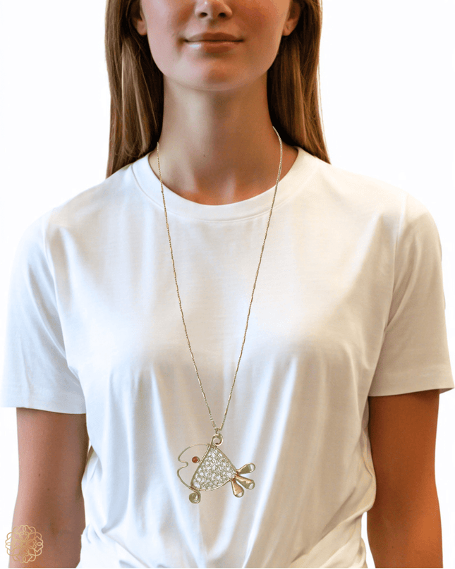 Aquatic friend brass and gemstone pendant necklace - Sundara Joon