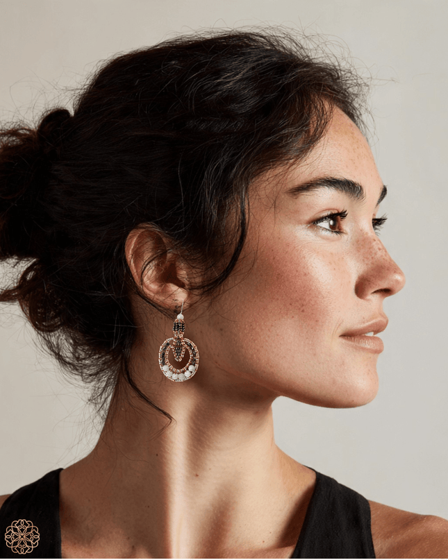 Art deco inspired circle of larimar earrings - Sundara Joon