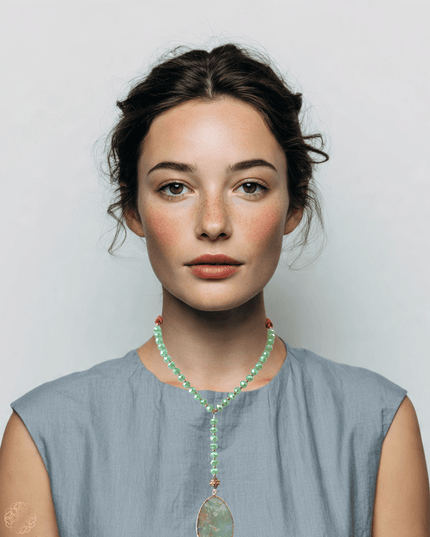 Aventurine beaded necklace with quartz pendant - Sundara Joon