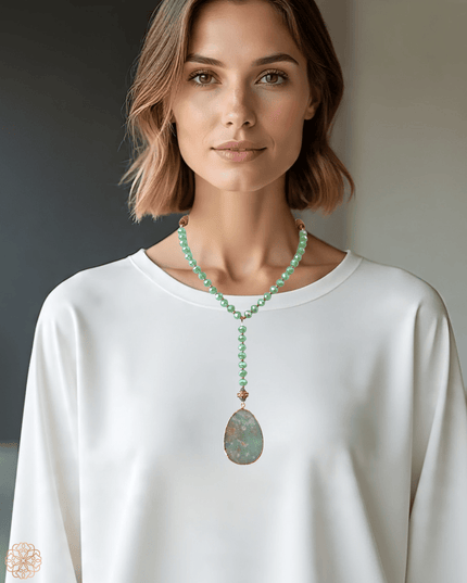 Aventurine beaded necklace with quartz pendant - Sundara Joon