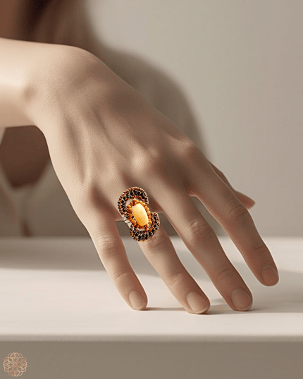 Beaded gemstone figure 8 ring in earth tones - Sundara Joon