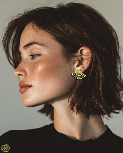 Colorful beaded fan earrings