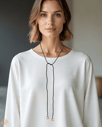Pearl and black onyx lariat necklace exclusively at Sundara Joon
