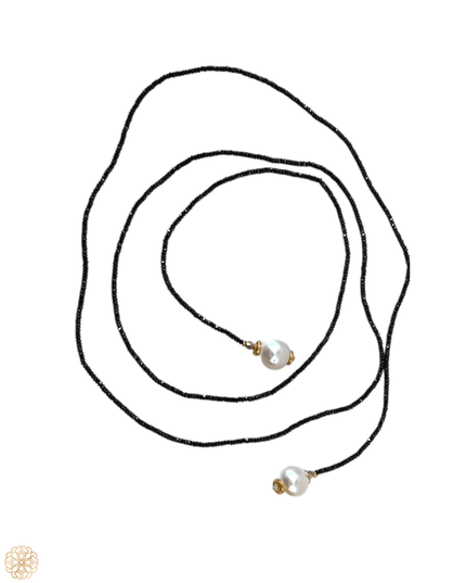 Pearl and black onyx lariat necklace exclusively at Sundara Joon