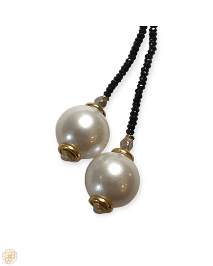 Pearl and black onyx lariat necklace exclusively at Sundara Joon