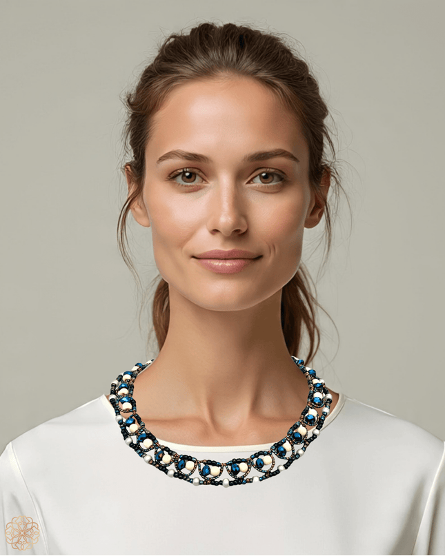 Blue beaded choker length necklace - Sundara Joon