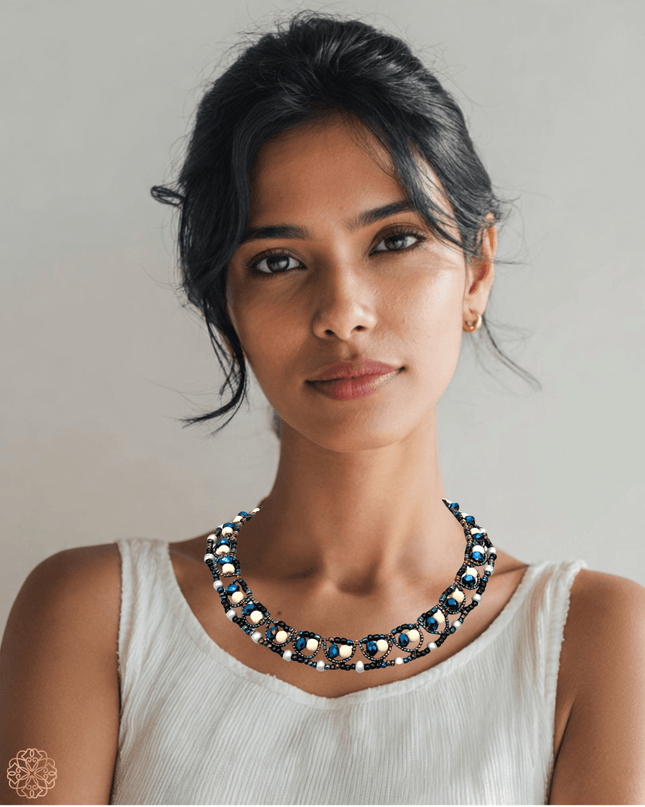 Blue beaded choker length necklace - Sundara Joon