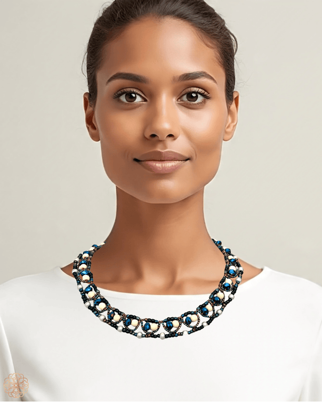 Blue beaded choker length necklace - Sundara Joon