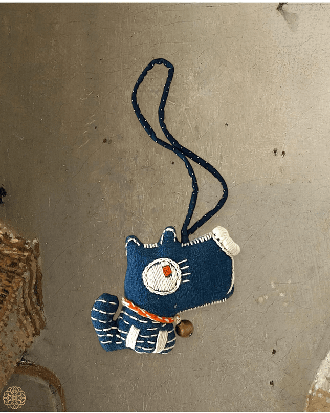 Blue fabric dog with bell for door knob - Sundara Joon