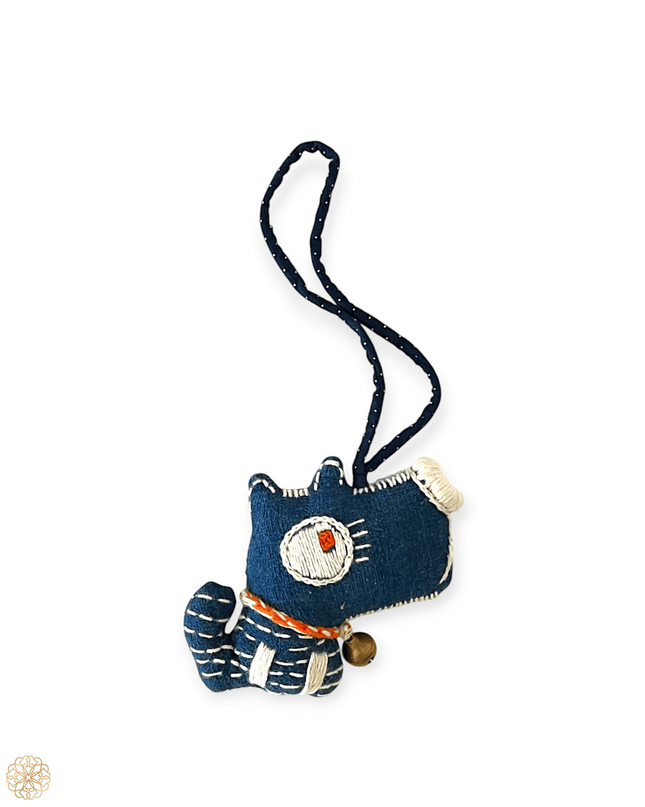Blue fabric dog with bell for door knob - Sundara Joon