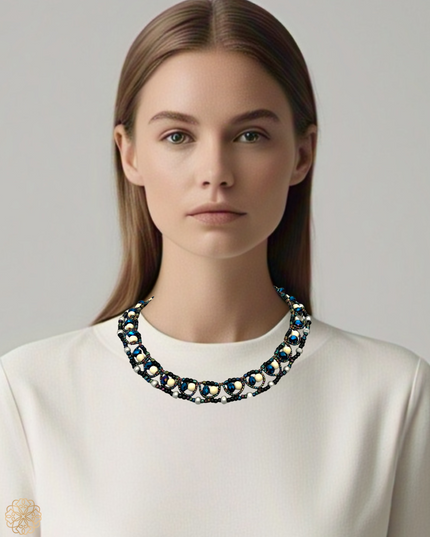 Blue beaded choker length necklace - Sundara Joon
