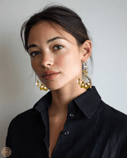 Botanic fan of pearls drop earrings - Sundara Joon