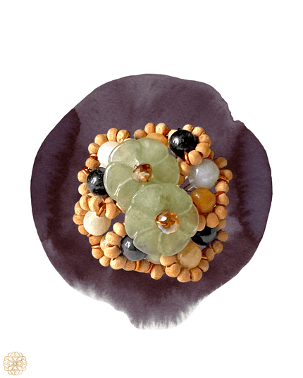 Bouquet of jade flowers ring with wooden beads - Sundara Joon