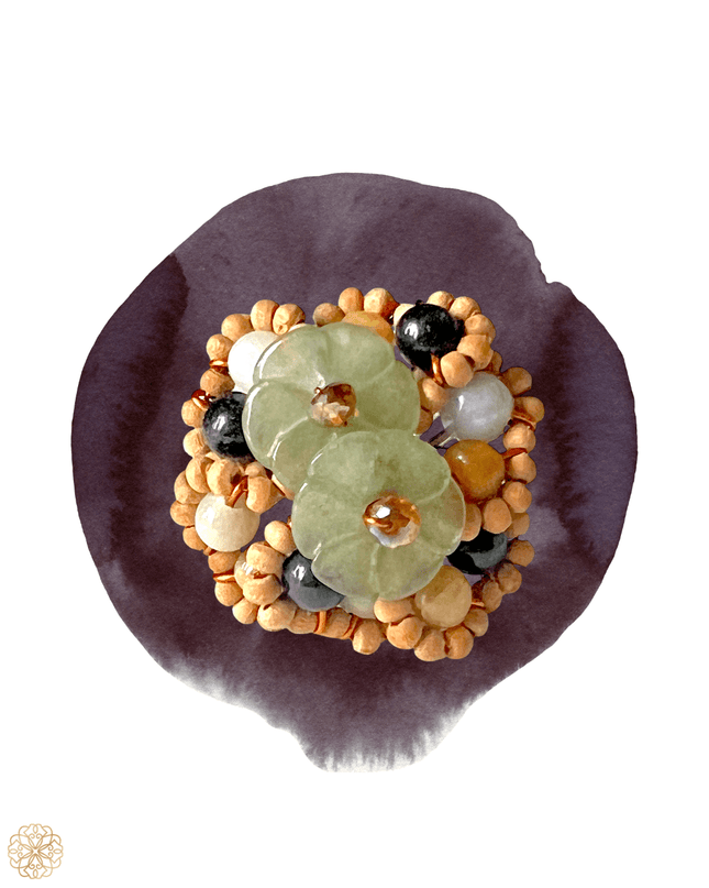 Bouquet of jade flowers ring with wooden beads - Sundara Joon