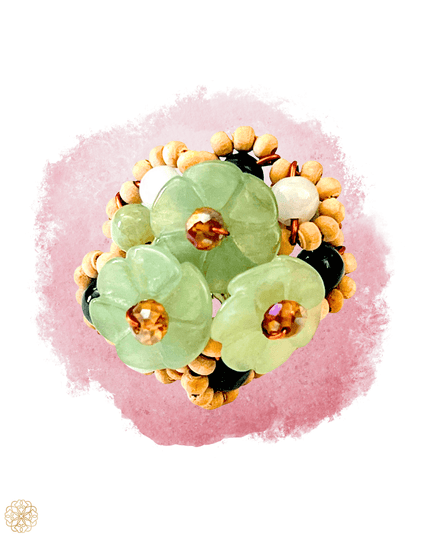 Bouquet of jade flowers ring with wooden beads - Sundara Joon