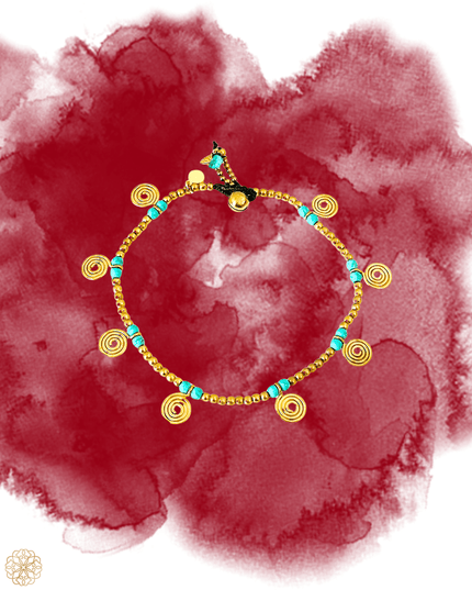 Brass and turquoise anklet in a tribal design - Sundara Joon