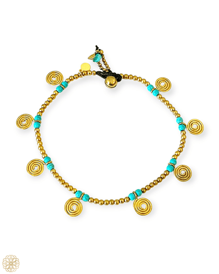 Brass and turquoise anklet in a tribal design - Sundara Joon