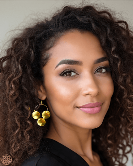 Brushed metal disks on hoop drop earrings - Sundara Joon