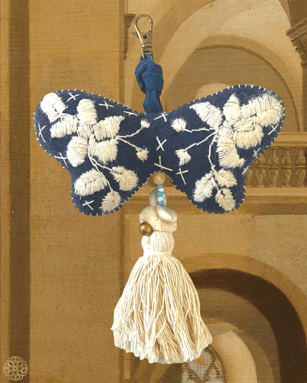 Butterfly fabric blue and white tassel decoration - Sundara Joon