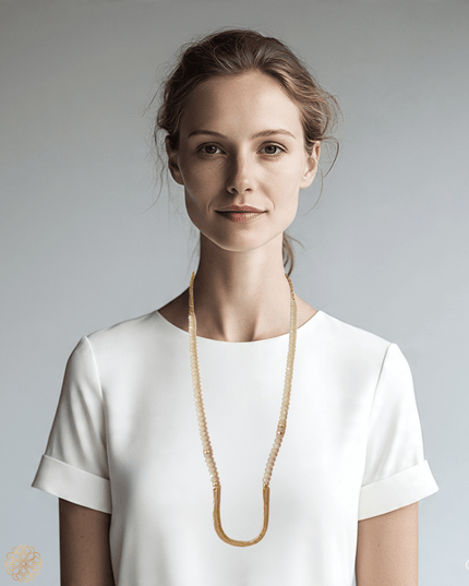 Chalcedony beaded necklace with brass accents - Sundara Joon