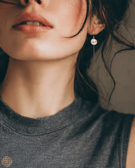 Circular silver drop ear chain earring - Sundara Joon