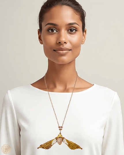 Colorful beaded moth pendant necklace - Sundara Joon