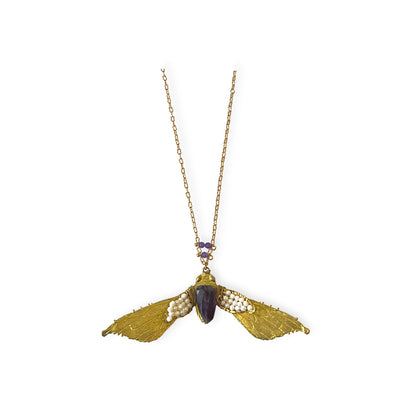Colorful beaded moth pendant necklace - Sundara Joon