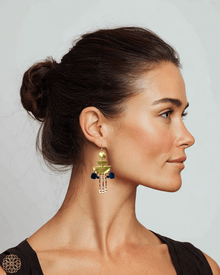 Colorful drop earrings with beads and pompoms - Sundara Joon