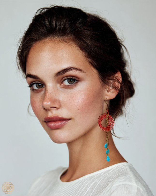Colorful earring with suspended crystals
