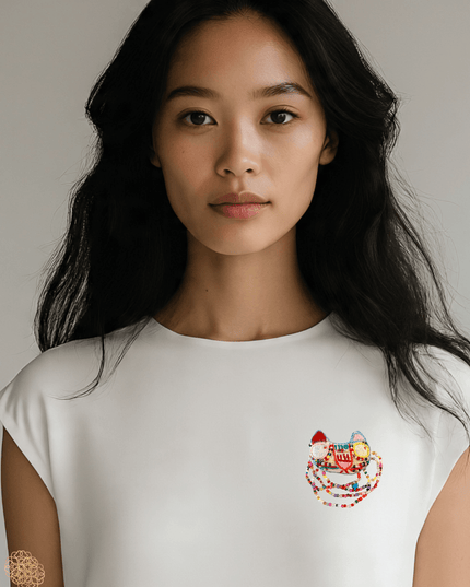 Curious kitty beaded fabric pin - Sundara Joon