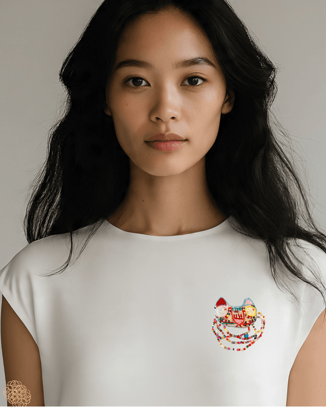 Curious kitty beaded fabric pin - Sundara Joon