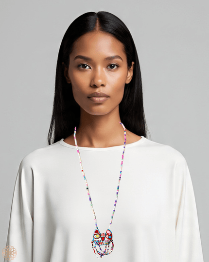 Curious kitty pendant necklace with colorful beads - Sundara Joon