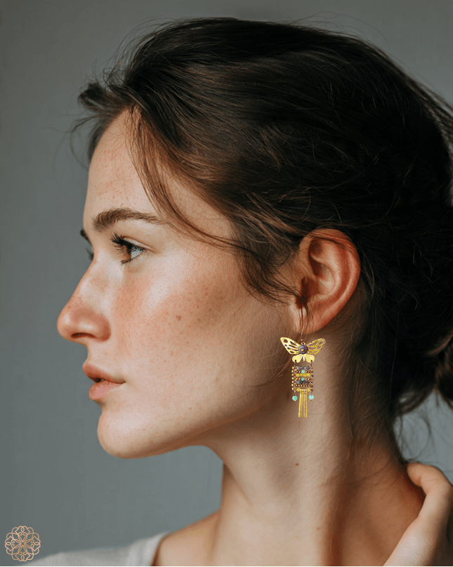 Dangling butterfly with gemstone earrings - Sundara Joon