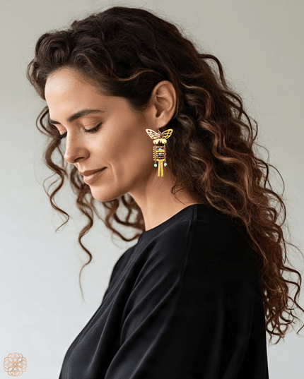 Dangling butterfly with gemstone earrings - Sundara Joon
