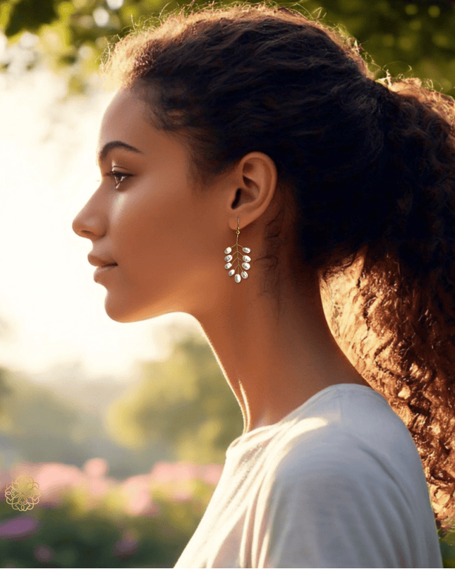 Delicate freshwater pearl leaf shaped earrings - Sundara Joon
