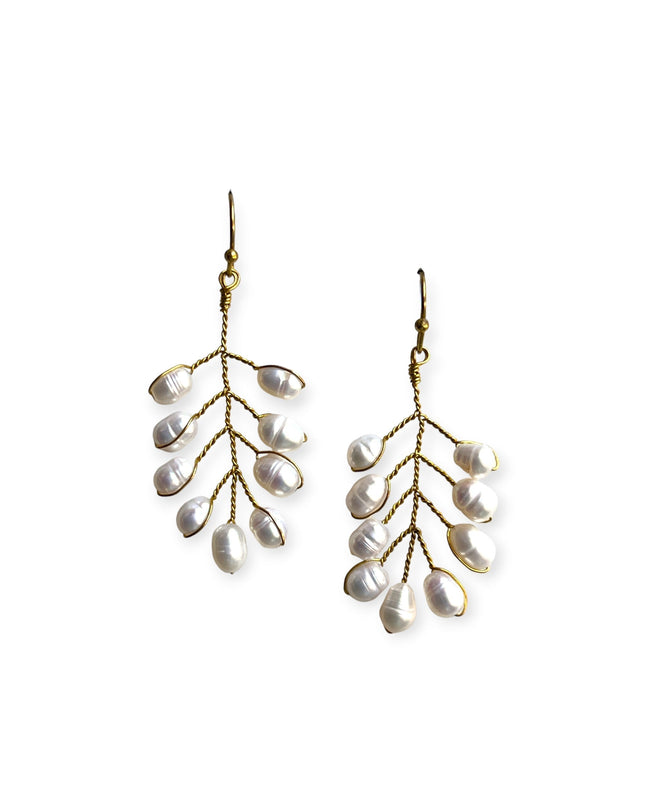 Delicate freshwater pearl leaf shaped earrings - Sundara Joon