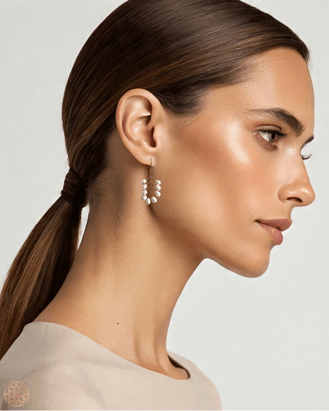 Delicate freshwater pearl leaf shaped earrings - Sundara Joon